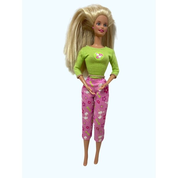 Mattel Other - Barbie Doll 1999 Mattel Blonde Hair Green Top Pink Floral Pants Stylish Playtime